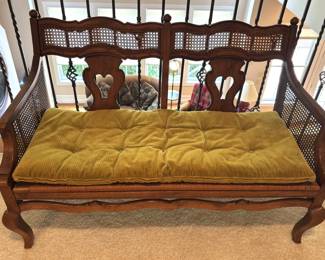 BUY IT NOW! $125.00. Cane back bench with cushion.  26" D x 46" W x 32" H.