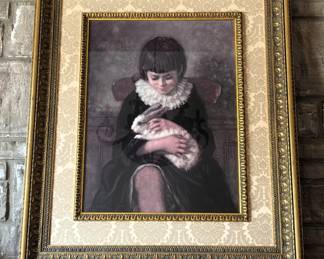 BUY IT NOW! $150.00. Beautifully framed girl with bunny. 34 1/2" W x 40 1/2" L.