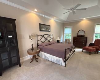Well appointed master bedroom.  Furniture is all in beautiful condition.                                                                                    BUY IT NOW! $695.00. King size Arhaus St. Lucia bed.                            Hand forged wrought iron with Stearns & Foster mattress & box springs.                                                                               