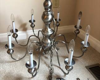 Eight light silver chandelier.