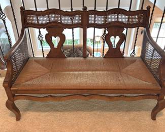 BUY IT NOW! $125.00. Cane back bench with cushion.  26" D x 46" W x 32" H.
