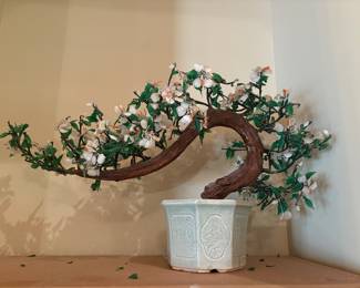 Large MCM Jadeite, Quartz, & Glass Bonsai Flower Tree, 2 of 2