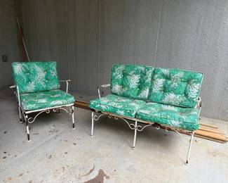 Vintage wrought iron settee and chair