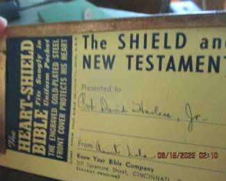 WWII New Testament with metal heart shield on front cover