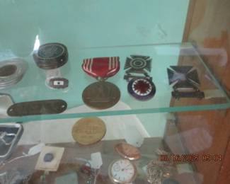 WWII medals - Red Cross Volunteer and Son in Service sterling pins and other sterling medals