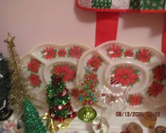 Vintage plastic trays and small Christmas trees