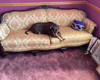 Vintage Couch Silk Brocade with Zelda Modeling How COMFY it is!!
