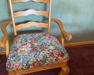 Sure Oak Ladder Back Arm Chair, Curved Carved Arms. Carved Claw Feet