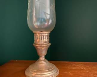 Vintage International Silver Co. Sterling Candle Holder with Etched Glass Hurricane Shade (4)