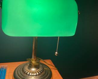 Bankers Green Glass Shade Brass Base Desk Lamp