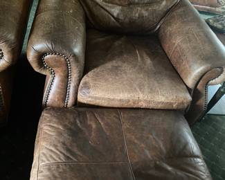The Leather Company, Overstuffed Arm Chair Studded with Matching Ottoman ( 2)