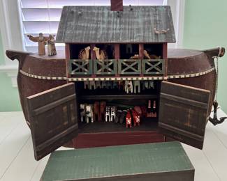Artisan made LARGE wooden Noah's Ark...signed!