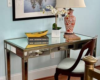 Mirrored desk, Hudson Hoen original photograph, antique desk chair and more...