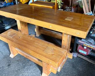 Handmade butcher block table and benches