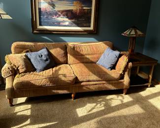 Framed print, Highland House sofa, End Table and lamp