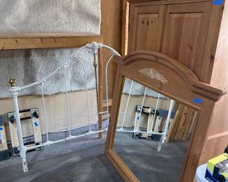 Broyhill Armoire and Mirror, Wrought iron headboard