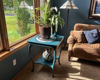 Accent table, Floor lamp, plants