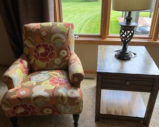Arm Chair, Side Table and Table Lamp