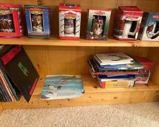 Budweiser collector steins, books, vinyl records