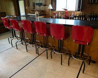 6 mid-century, 1960, patton leather bar stools, excellent condition. 