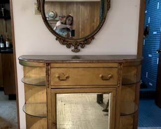 antique cabinet and mirror