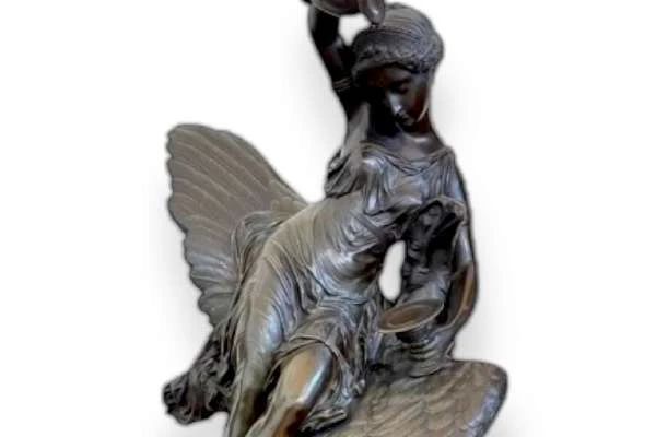 Louis Charles Hippolyte Buhot "Hebe and the Eagle of Jupiter" Bronze Sculpture, on Marble Top Podium