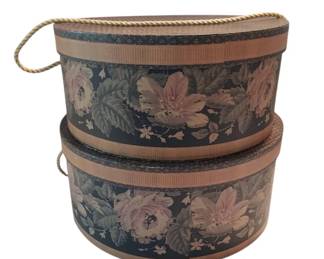 2 Floral Hatboxes Filled With Vintage Hair Accessories