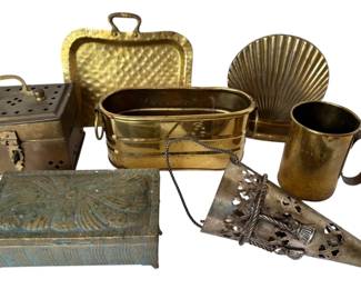 Vintage Brass Wall Pocket Vase, Trinket Boxes More
