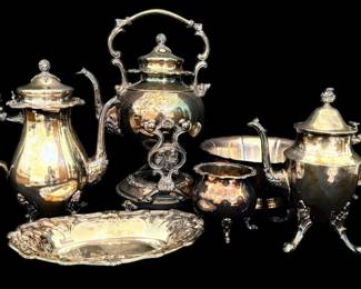 Silver On Copper Teapots And Other Plates And Bowls