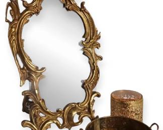 Vintage Brass Dresser Mirror, Gold Filigree Trinket Jar, More