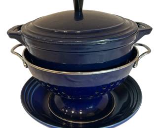 Cobalt Blue Le Creuset Plate, Cast Iron Dutch Oven, Enamel Strainer