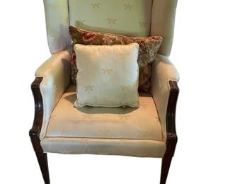Cream Upholstered Queen Annes Chair With Dragonfly Detail