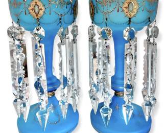 Two Victorian Blue Glass Lustre Vases