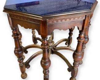 Blue Chromed Glass Top Octagon Side Table