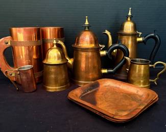 Copper Cups, Pitchers, And Plates
