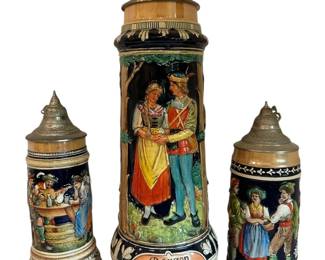 Three German Beer Steins One 18 Tall