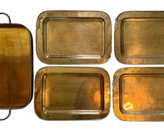 5 Large Rectangular Brass Serving Platters