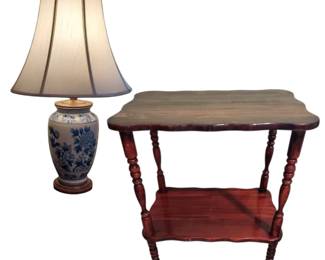 Blue White Porcelain Lamp Wood Side Table