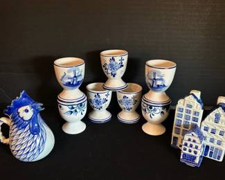 Egg Dishes Delft More, Chicken Teapot, and Delftsblauw S P Shakers