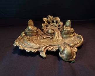Antique Art Nouveau Brass Inkwell