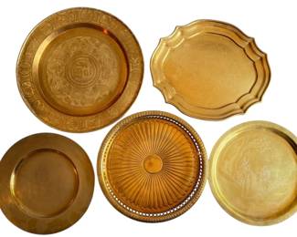 Five Large Circular Brass Serving Platters