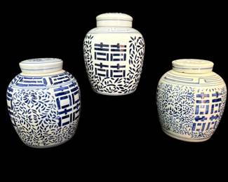 Matching Blue On White Ceramic Chinese Urns