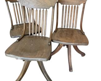 Three Heavy Wood Swivel Chairs