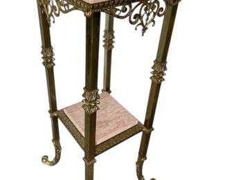Antique TwoTier Pink Marble Brass Stand