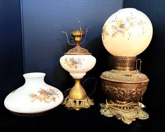Two Vintage Electric Hurricane Lamps With Brass Bases Need Repair