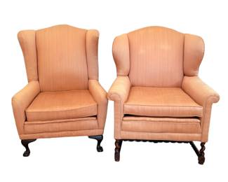 Two Armchairs With Carved Wood Legs
