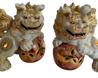 Japanese Porcelain Hand Painted Foo Dogs