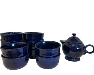 Fiestaware Cobalt Blue Teapot 10 Bowls