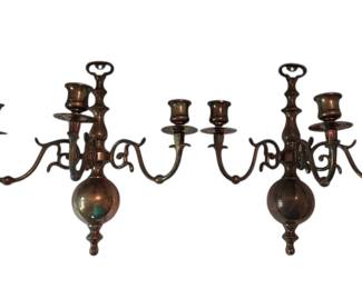 Pair Of Brass Wall Sconce Candlelabras