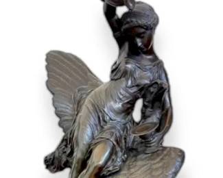Louis Charles Hippolyte Buhot "Hebe and the Eagle of Jupiter" Bronze Sculpture, on Marble Top Podium